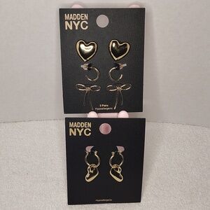 Madden NYC Gold Heart & Bow Earring Set - Gold